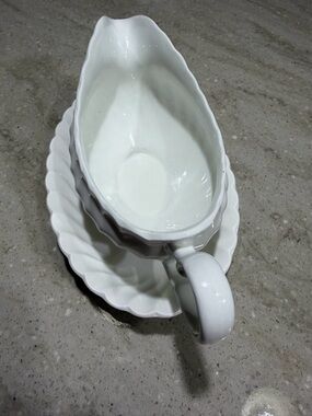 Vintage Johnson Brothers White Ironstone Gravy Boat with Underplate